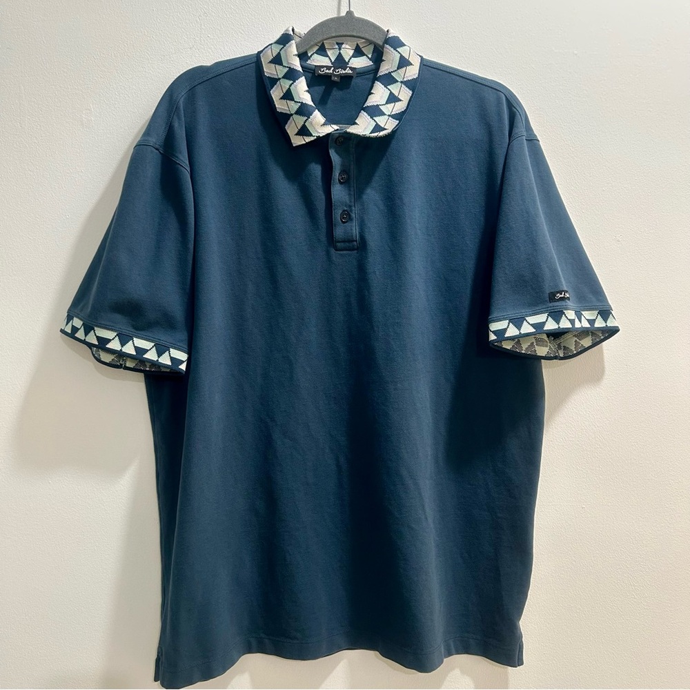 Bad Birdie Polo Shirt Short Sleeve Navy with Print